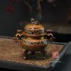 Lư xông trầm bằng điện họa tiết sen vàng